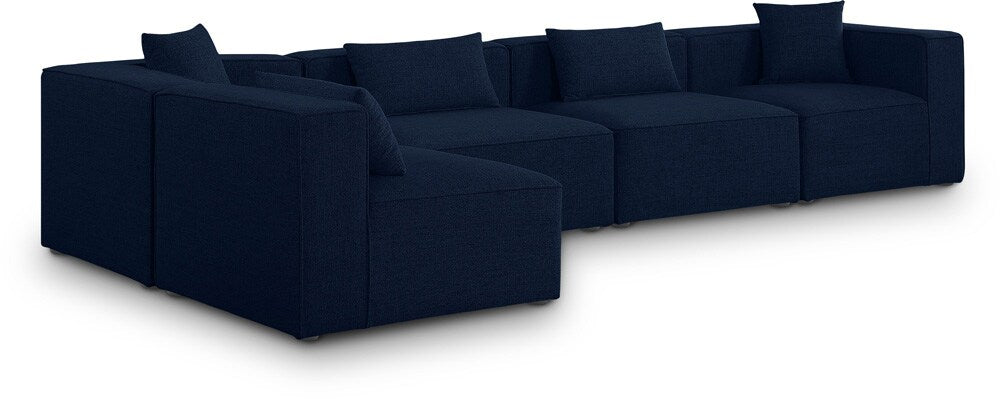 Meridian Furniture - Cube Navy Durable Linen Textured Modular Sectional - 5Pc - 630Navy-Sec5D veiw 1