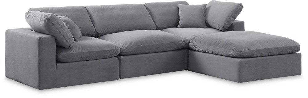 Meridian Furniture - Comfy Grey Velvet Modular Sectional - 4Pc - 189Grey-Sec4A veiw 1