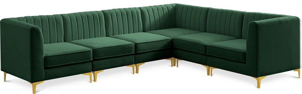 Meridian Furniture - Alina Green Velvet Modular Sectional - 6Pc - 604Green-Sec6A veiw 1