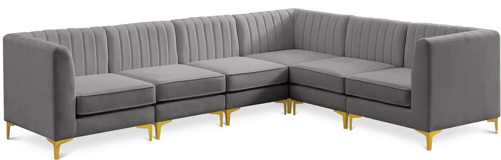 Meridian Furniture - Alina Grey Velvet Modular Sectional - 6Pc - 604Grey-Sec6A veiw 1