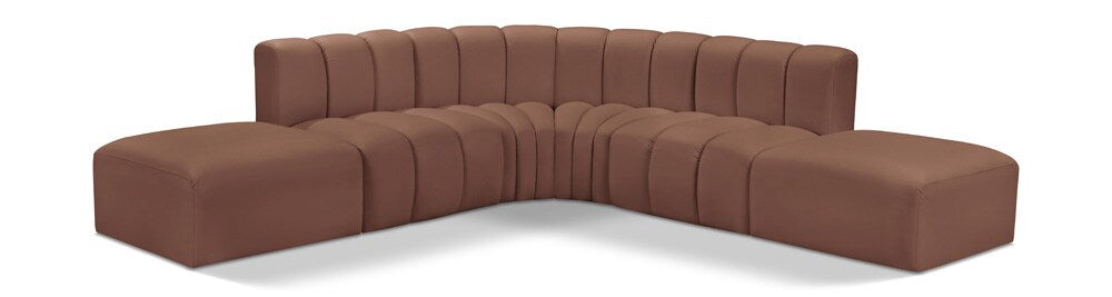 Meridian Furniture - Arc Cognac Vegan Leather Modular Sofa - 6Pc - 101Cognac-S6C veiw 1