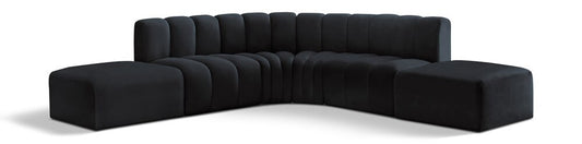 Meridian Furniture - Arc Black Velvet Modular Sofa - 6Pc - 103Black-S6C veiw 1