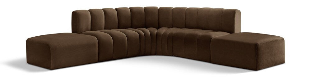Meridian Furniture - Arc Brown Velvet Modular Sofa - 6Pc - 103Brown-S6C veiw 1