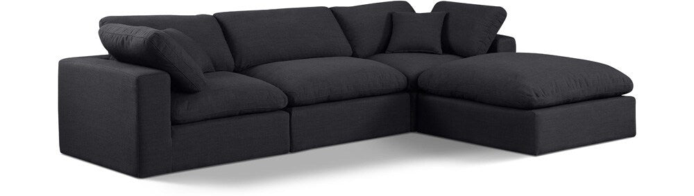 Meridian Furniture - Comfy Black Linen Textured Fabric Modular Sectional - 4Pc - 187Black-Sec4A veiw 1