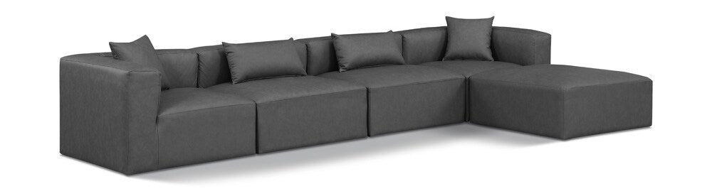 Meridian Furniture - Cube Charcoal Grey Vegan Leather Modular Sectional - 5Pc - 668Grey-Sec5A veiw 1