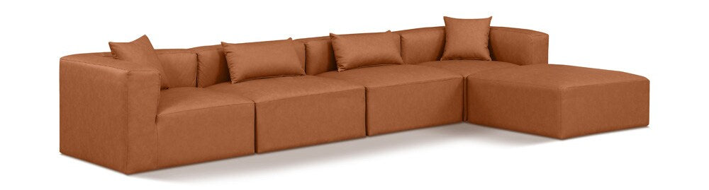 Meridian Furniture - Cube Cognac Vegan Leather Modular Sectional - 5Pc - 668Cognac-Sec5A veiw 1