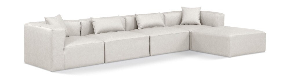 Meridian Furniture - Cube Cream Vegan Leather Modular Sectional - 5Pc - 668Cream-Sec5A veiw 1