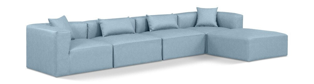 Meridian Furniture - Cube Light Blue Vegan Leather Modular Sectional - 5Pc - 668LtBlu-Sec5A veiw 1