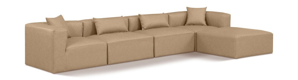 Meridian Furniture - Cube Tan Vegan Leather Modular Sectional - 5Pc - 668Tan-Sec5A veiw 1