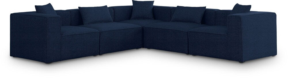 Meridian Furniture - Cube Navy Durable Linen Textured Modular Sectional - 5Pc - 630Navy-Sec5C veiw 1