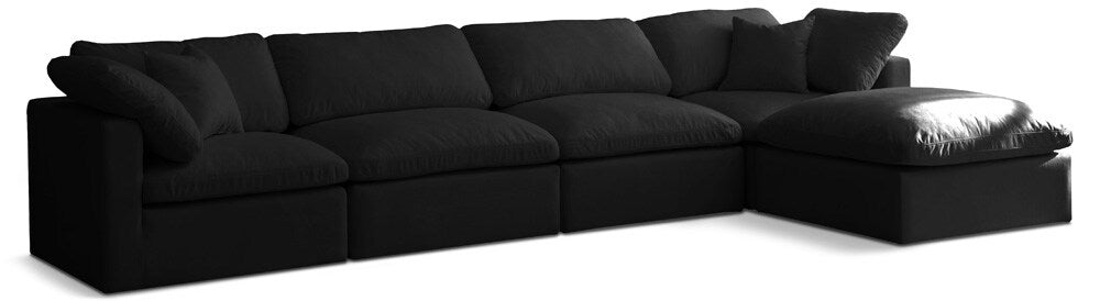 Meridian Furniture - Plush Black Velvet Standard Comfort Modular Sectional - 5Pc - 602Black-Sec5A veiw 1