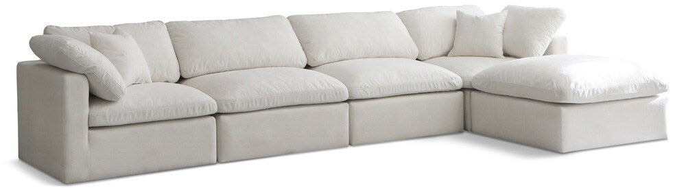 Meridian Furniture - Plush Cream Velvet Standard Comfort Modular Sectional - 5Pc - 602Cream-Sec5A veiw 1