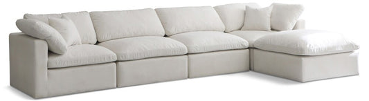 Meridian Furniture - Plush Cream Velvet Standard Comfort Modular Sectional - 5Pc - 602Cream-Sec5A veiw 1