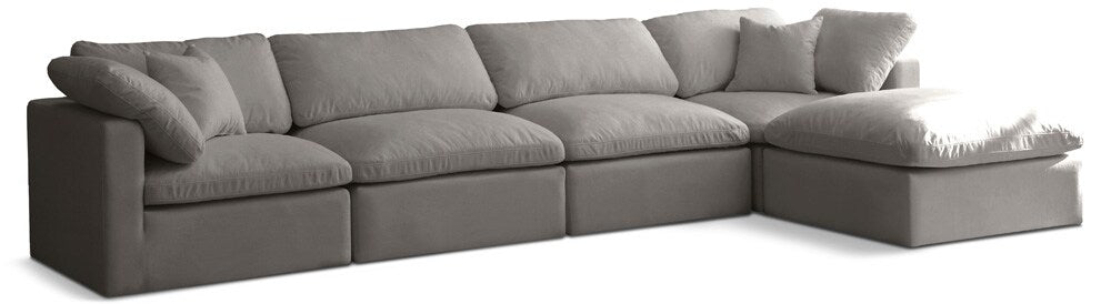 Meridian Furniture - Plush Grey Velvet Standard Comfort Modular Sectional - 5Pc - 602Grey-Sec5A veiw 1