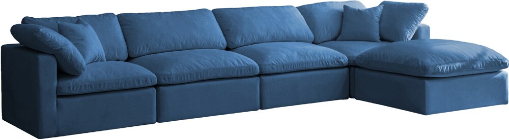 Meridian Furniture - Plush Navy Velvet Standard Comfort Modular Sectional - 5Pc - 602Navy-Sec5A veiw 1
