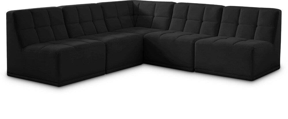 Meridian Furniture - Relax Black Velvet Modular Sectional - 5Pc - 650Black-Sec5C veiw 1