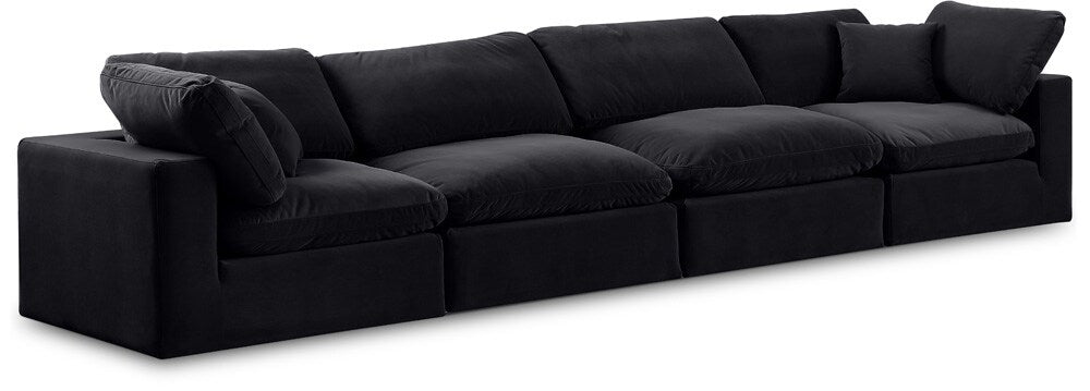 Meridian Furniture - Comfy Black Velvet Modular Sofa - 4Pc - 189Black-S158 veiw 1