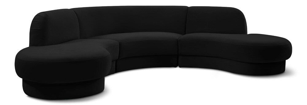 Meridian Furniture - Rosa Black Velvet 3pc. Sectional - 628Black-Sectional veiw 1
