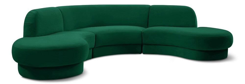 Meridian Furniture - Rosa Green Velvet 3pc. Sectional - 628Green-Sectional veiw 1