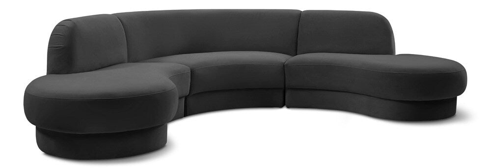 Meridian Furniture - Rosa Grey Velvet 3pc. Sectional - 628Grey-Sectional veiw 1