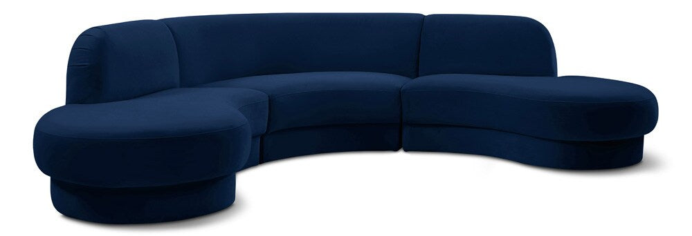 Meridian Furniture - Rosa Navy Velvet 3pc. Sectional - 628Navy-Sectional veiw 1