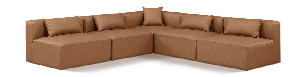 Meridian Furniture - Cube Brown Vegan Leather Modular Sectional - 5Pc - 668Brown-Sec5B veiw 1