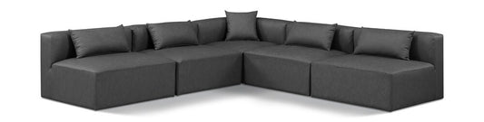 Meridian Furniture - Cube Charcoal Grey Vegan Leather Modular Sectional - 5Pc - 668Grey-Sec5B veiw 1