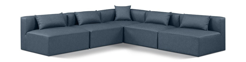 Meridian Furniture - Cube Navy Blue Vegan Leather Modular Sectional - 5Pc - 668Navy-Sec5B veiw 1