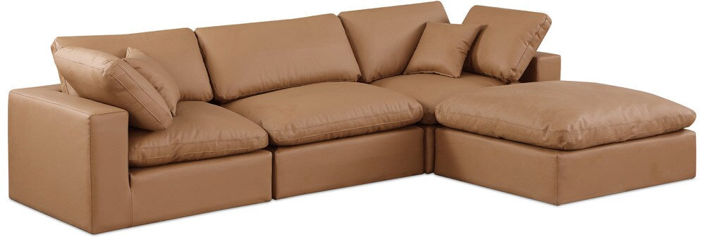 Meridian Furniture - Comfy Cognac Vegan Leather Modular Sectional - 4Pc - 188Cognac-Sec4A veiw 1