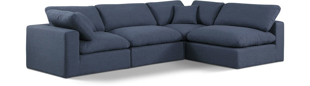 Meridian Furniture - Comfy Navy Linen Textured Fabric Modular Sectional - 4Pc - 187Navy-Sec4B veiw 1