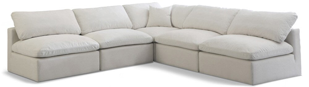 Meridian Furniture - Plush Cream Velvet Standard Comfort Modular Sectional - 5Pc - 602Cream-Sec5B veiw 1