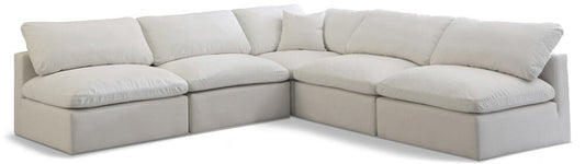 Meridian Furniture - Plush Cream Velvet Standard Comfort Modular Sectional - 5Pc - 602Cream-Sec5B veiw 1