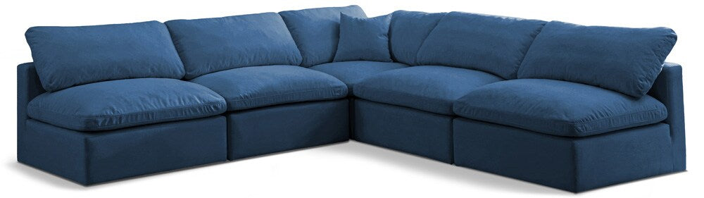 Meridian Furniture - Plush Navy Velvet Standard Comfort Modular Sectional - 5Pc - 602Navy-Sec5B veiw 1