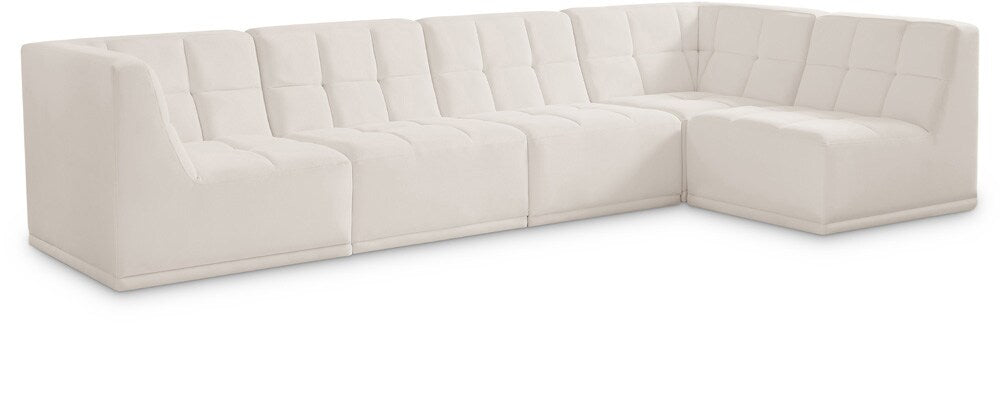 Meridian Furniture - Relax Cream Velvet Modular Sectional - 5Pc - 650Cream-Sec5A veiw 1