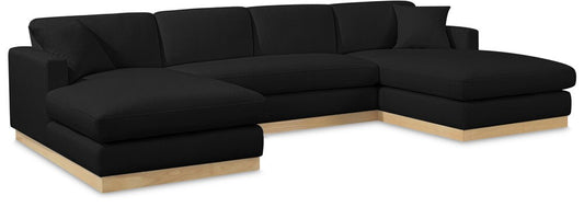 Meridian Furniture - Johanna Black Linen Textured Fabric 3pc. Sectional - 687Black-Sectional veiw 1