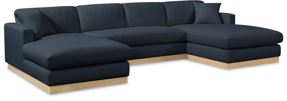 Meridian Furniture - Johanna Navy Linen Textured Fabric 3pc. Sectional - 687Navy-Sectional veiw 1