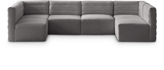 Meridian Furniture - Quincy Grey Velvet Modular Sectional - 6Pc - 677Grey-Sec6B veiw 1