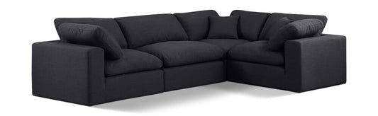 Meridian Furniture - Comfy Black Linen Textured Fabric Modular Sectional - 4Pc - 187Black-Sec4C veiw 1
