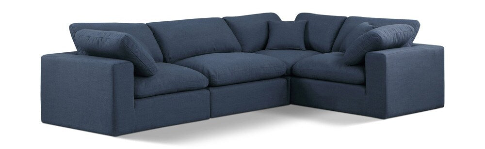 Meridian Furniture - Comfy Navy Linen Textured Fabric Modular Sectional - 4Pc - 187Navy-Sec4C veiw 1
