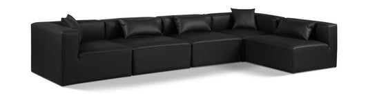 Meridian Furniture - Cube Black Vegan Leather Modular Sectional - 5Pc - 668Black-Sec5D veiw 1