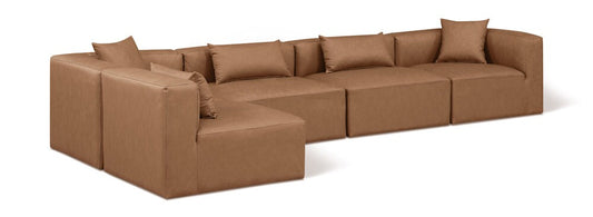 Meridian Furniture - Cube Brown Vegan Leather Modular Sectional - 5Pc - 668Brown-Sec5D veiw 1