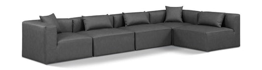 Meridian Furniture - Cube Charcoal Grey Vegan Leather Modular Sectional - 5Pc - 668Grey-Sec5D veiw 1