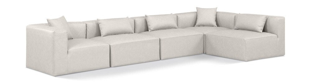 Meridian Furniture - Cube Cream Vegan Leather Modular Sectional - 5Pc - 668Cream-Sec5D veiw 1