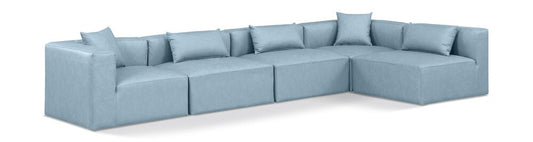Meridian Furniture - Cube Light Blue Vegan Leather Modular Sectional - 5Pc - 668LtBlu-Sec5D veiw 1