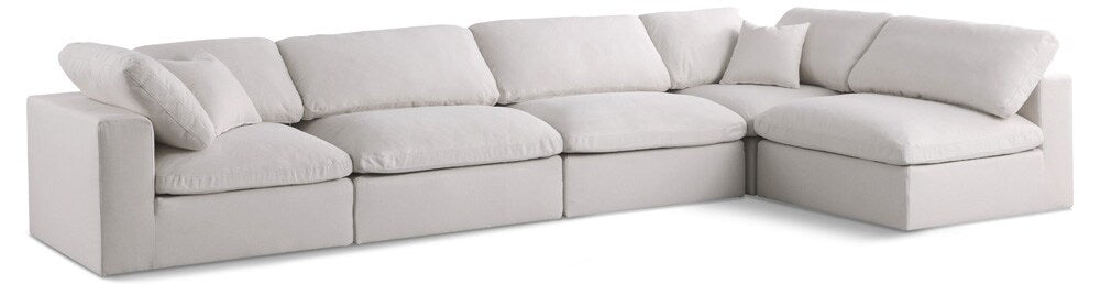 Meridian Furniture - Plush Cream Velvet Standard Comfort Modular Sectional - 5Pc - 602Cream-Sec5D veiw 1