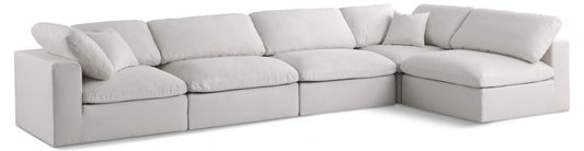 Meridian Furniture - Plush Cream Velvet Standard Comfort Modular Sectional - 5Pc - 602Cream-Sec5D veiw 1