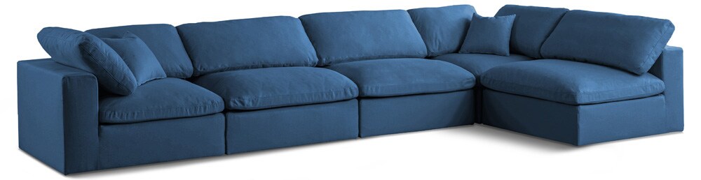 Meridian Furniture - Plush Navy Velvet Standard Comfort Modular Sectional - 5Pc - 602Navy-Sec5D veiw 1
