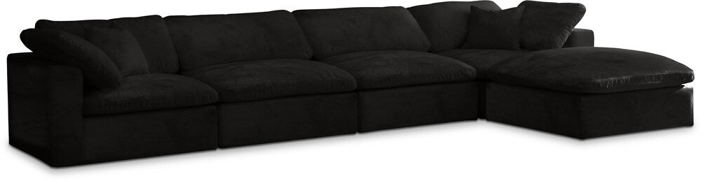 Meridian Furniture - Cozy Black Velvet Comfort Modular Sectional - 5Pc - 634Black-Sec5A veiw 1