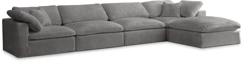 Meridian Furniture - Cozy Grey Velvet Comfort Modular Sectional - 5Pc - 634Grey-Sec5A veiw 1