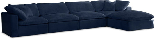 Meridian Furniture - Cozy Navy Velvet Comfort Modular Sectional - 5Pc - 634Navy-Sec5A veiw 1